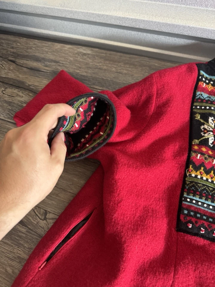 Icelandic Design Nordic Red Wool Lined Full Zippered Jacket Women 3X. Whimsical - Image 2 of 4