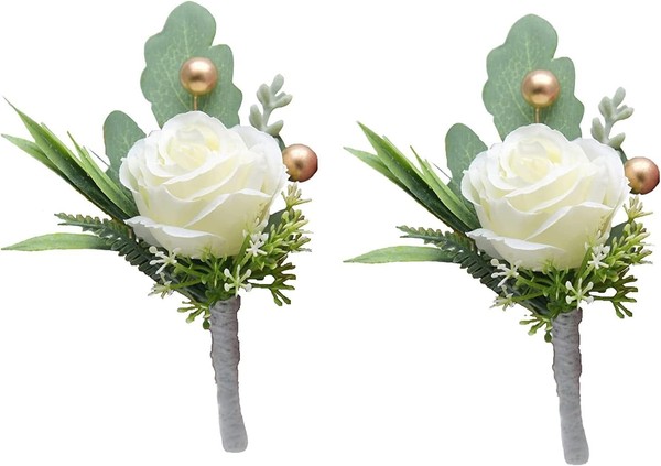 2 X Rosen-Boutonniere FüR Herren, Hochzeit, BräUtigam, Trauzeugen, KüNstliche We-image