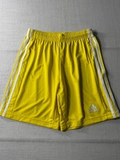 Adidas Youth Boys 3 Stripe Soccer Shorts Yellow White Medium 6.5" Inseam