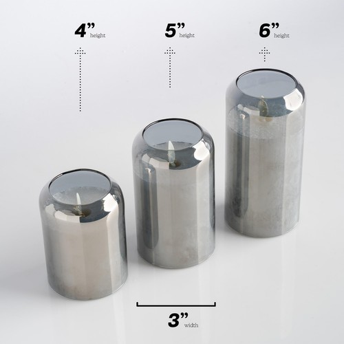 3er Set Silber Dual LED Hurricane Glow Glas Kerzen 3D Docht mit Fernbedienung Timer - Bild 5 von 6