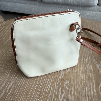 Vera Pelle Ivory Brown Shoulder Bag Brown Strap Zipper Accent