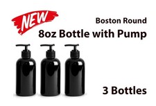 3 x 8oz Bottle Black Boston Round w/ Black Smooth Lined Caps