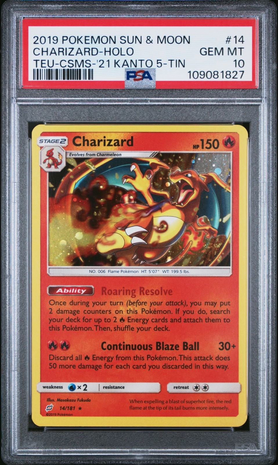 Charizard 14/181 POKEMON 2019 SUN & MOON TEAM UP PROMO HOLO COMOS KANTO PSA 10
