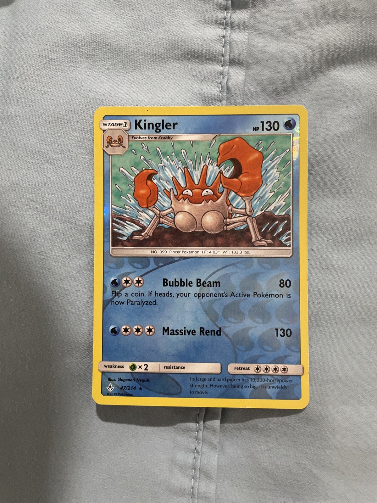 Kingler 47/214 SM Unbroken Bonds Rare Pokemon Card TCG