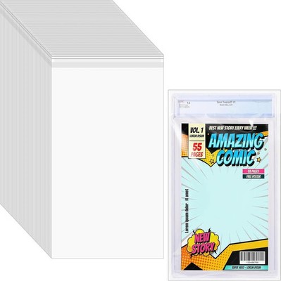 50 Pcs Resealable Graded Comic Book Bags,Clear Plastic Comic Sleeves for CGC and