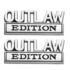 2Pc OUTLAW EDITION EMBLEM 3D METAL BADGE NAMEPLATE CHROME BLACK