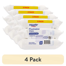 Equate Flushable Wet Wipes Fragrance Free 144 Ct, 3-Pack, Lot of 4, 576 Total