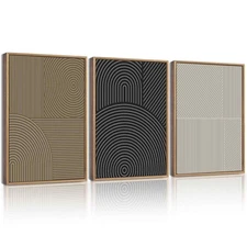 Minimalist Abstract Boho Framed Wall Art Modern Mid-Century Bohemain Neutral ...