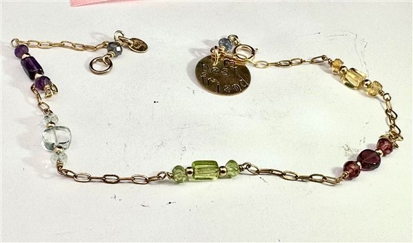 DESIGNER DARLENE HARRISON 14K BEST FRIEND DOG MULTI GEMSTONE ANKLET BRACELET