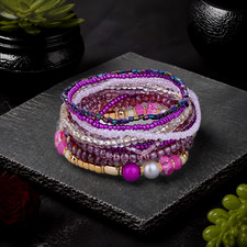 9 PC Handmade Bohemian Beaded Stackable Stretch Bracelet Set New Free Ship 5459