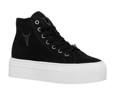 WINDSOR SMITH RUNAWAY CANVAS SCHWARZ PLATFORM LOGO STIER ORIGINAL UND NEU