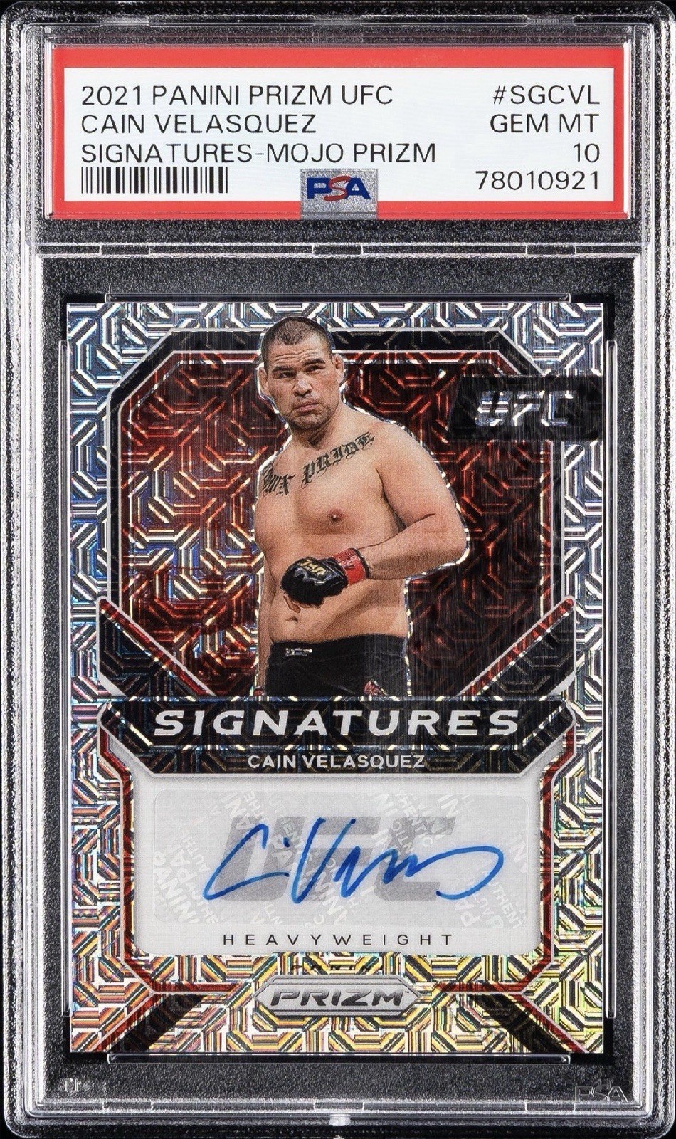 2021 PANINI PRIZM UFC CAIN VELASQUEZ SIGNATURES MOJO PRIZM 07/25 PSA 10 POP 2 view 3