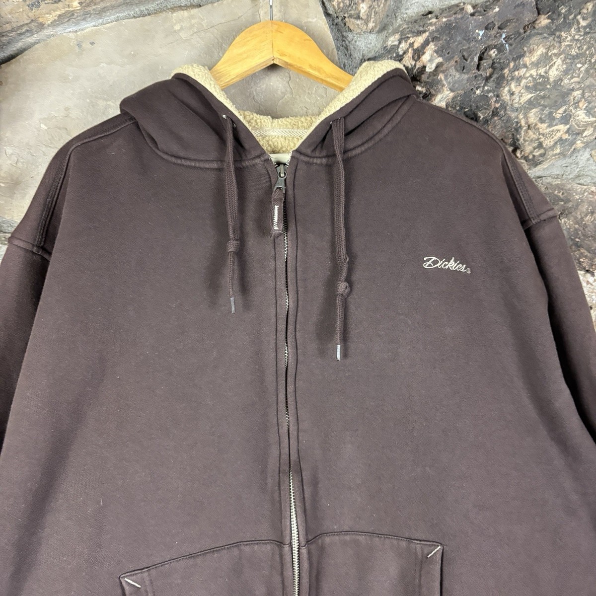 Dickies Sherpa Lined Hoodie Men's 2XL Browm Full Zip Workwear