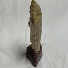 Chinese Carved Figure Statue on Wooden Stand - Light Green Figurine, Brown Base — photo 4
