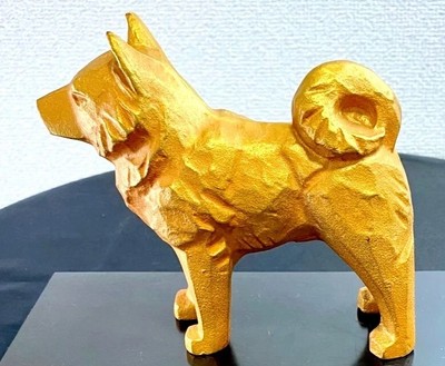 Japanese Zodiac Shiba Dog figurine Home decor ornament Ceramic gold Showa Vintag