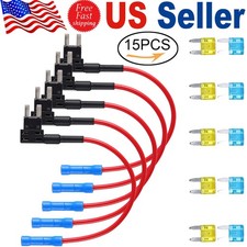 15PCS Fuse Tap Adapter Kit 12V 15 Amp 20Amp for Mini/ATM/APM Blade Car