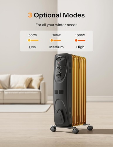 Bladeless Portable Black Radiator Heater - 3 Heating Modes for Full Room Comfort - Picture 6 of 10