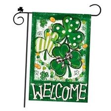 St Patricks Day Shamrock Garden Flag Double Sided, Stripes Polka Dot Green3