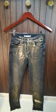 Zara Skinny Midrise 5-Pocket Gold Foil Jeans Size 4