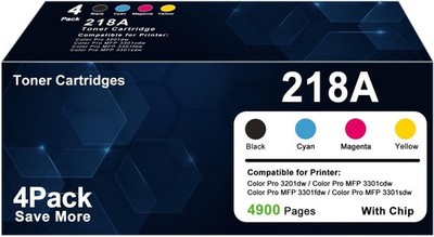 218A 218X Toner Cartridges 4 Pack with Chip for Color Pro 3201dw 3301 Series