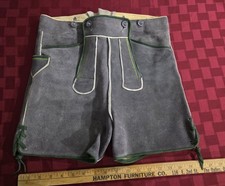 Authentic Vintage Lederhosen Oktoberfest Men Suede Leather Green Shorts