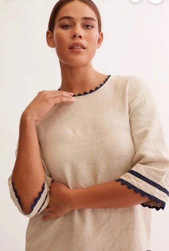 Alessandra - Claire 100% Linen Dress in String/Navy -NWT Size Large - Picture 8 of 18