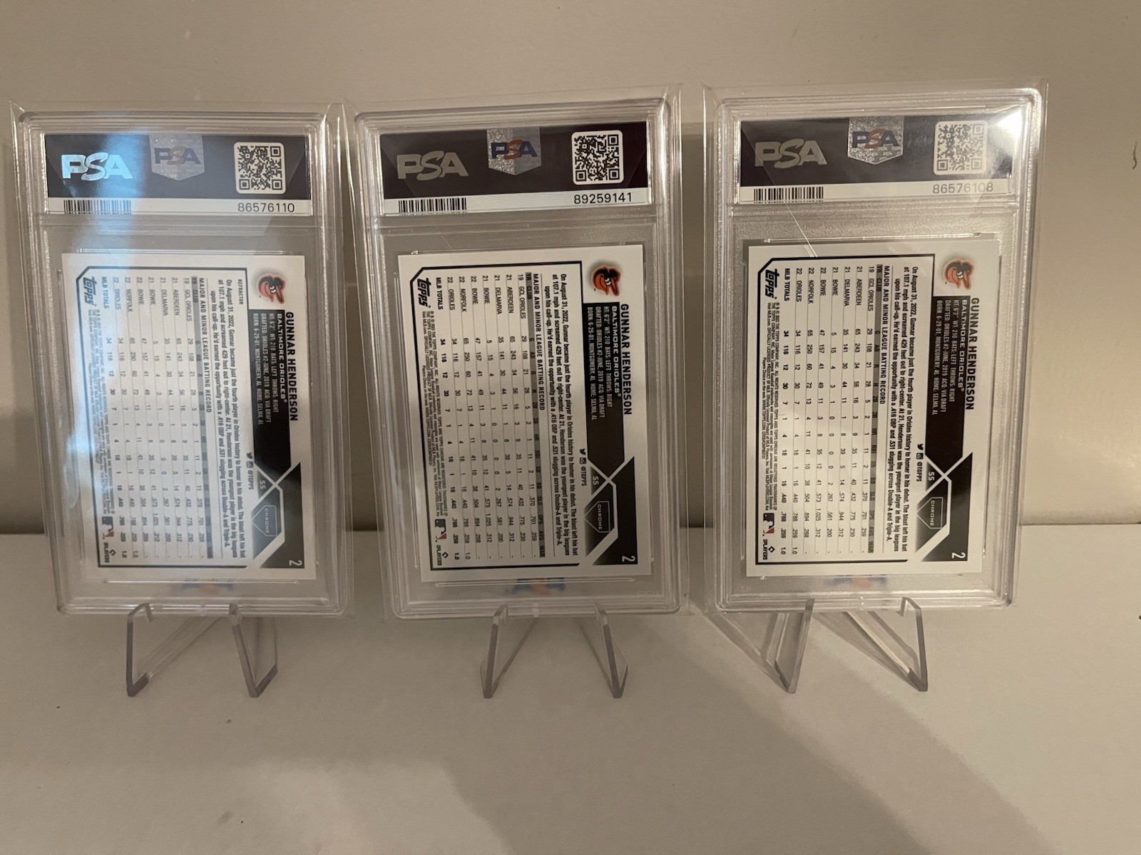 2023 Topps Chrome MLB #2 Gunnar Henderson Parallel Rookie Card PSA 10 Lot Of 3 view 5
