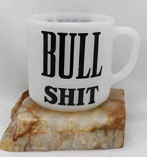Vintage Federal Milk Glass Black Letters BS BULL SH*T White Coffee Mug Cup