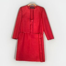 Louis FERAUD Size 14 Women  s Red 100 Wool Pencil Skirt Suit GERMAN Made VTG