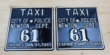 Vintage 1965 City of Newton Massachusetts Taxi License Plate Set/Pair #61