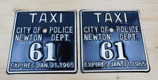 Vintage 1965 City of Newton Massachusetts Taxi License Plate Set/Pair #61