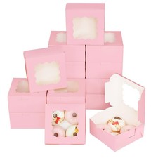 60 PCS Pink Cookie Boxes 6x6x3 Inch Macaroon Pastry Bakery Boxes Window Map