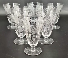 Set Of 8 Vintage Morgantown Milan Etched Iced Tea/ Wine Glasses 5.5"