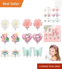 High-Quality Plastic Clip-On Earrings for Girls - Unicorn and Flower Designs