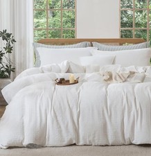 White Striped Duvet Cover - 100 Washed Cotton Boho Jacquard Textured Comforter