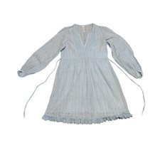 Anthropologie light blue seersucker midi length dress with long sleeves, size 2 