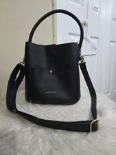 NWT Nanette Lepore Isabela Black Convertible Bucket Crossbody Bag *DEFECT*