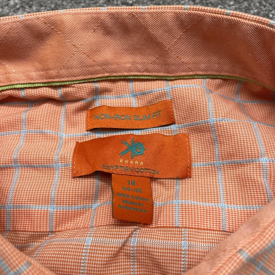 Рубашка мужская Egara 18 34-35 оранжевая без железа приталенная платье из египетского хлопка в клетку - Изображение 2 из 4
