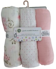 Little Me 3 Pack Cotton Muslin Swaddle Blankets for Baby, 40" x 36" Lightweight