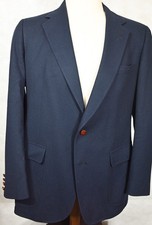 Vintage Cricketeer Blue Flannel Wool Leather Buttons Sport Coat Blazer 42L USA