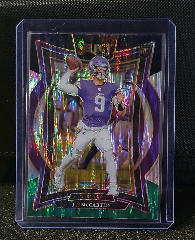 2024 Panini Select - Concourse J.J. McCarthy #24 Black & Green Shock Prizm (RC)