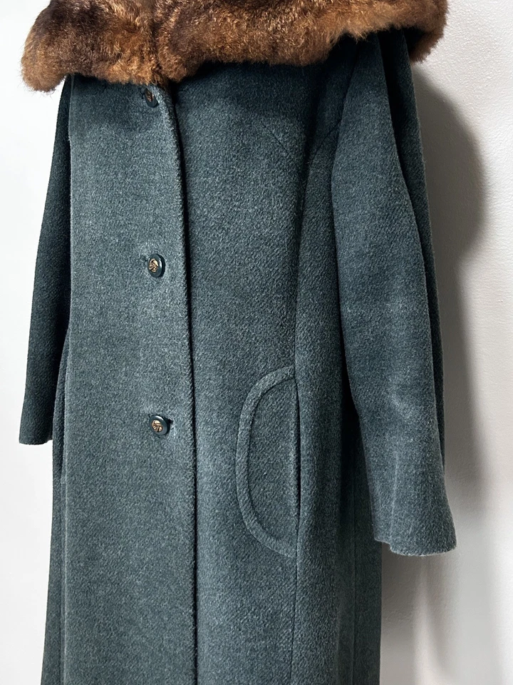 Abrigo de lana verde oscuro vintage Kapmoor NY MED cuello de piel Unión *Leer descripción Foto 3 de 4