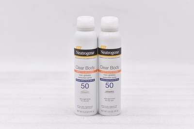 Lot of 2 Neutrogena Clear Body Non-Greasy Sunscreen Spray SPF 50 5oz Exp: 12/26