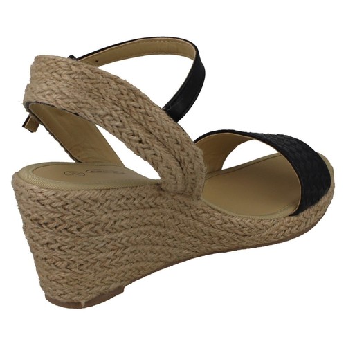 LADIES SAVANNAH F1R0887 BLACK WEDGE HEELED SANDALS - Picture 5 of 9