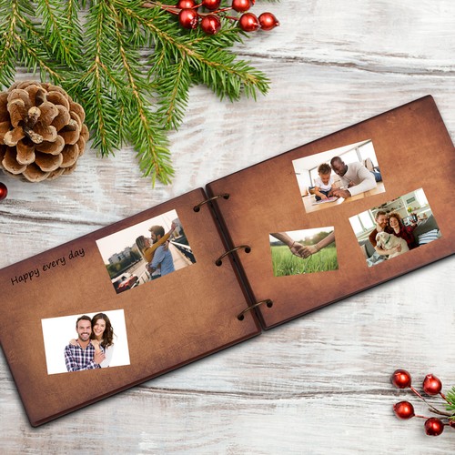 Our Adventure Book Scrapbook with 3D Wooden Cover Scrapbook Album, 11.6 x 7.5" - 第 3/13 張圖片