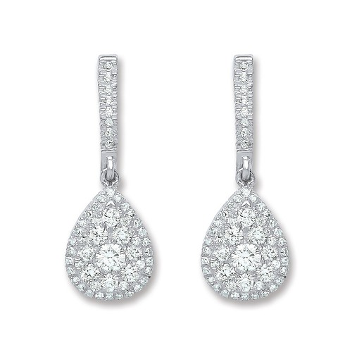 18ct White Gold 0.75ct Pear Shape Diamond Drop Earrings Hallmarked British Made - Picture 4 of 4