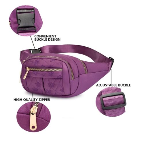 Purple Multi-Pocket Chest Bag, Fashion Commuter Crossbody with Adjustable Belt - Picture 5 of 6