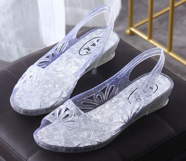 ORIGINALES SANDALIAS DE GOMA TRANSPARENTES CON CUÑA TALLA 38-39