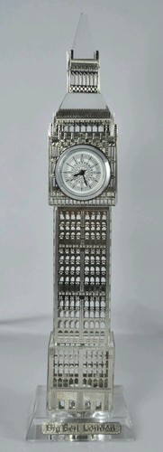 SILVER PLATED CRYSTAL BIGBEN CLOCK WITH LIGHTS LONDON ENGLAND UK SOUVENIR GIFT - Picture 2 of 2
