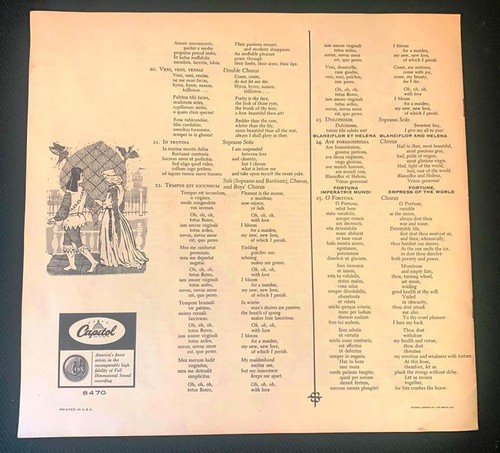Carl Orff Stokowski Houston Symphony Orchestra Carmina Burana Capitol LP Box Set - Picture 6 of 6